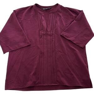 Single Los Angeles Shirt Womens Small Burgundy 3/4 Sleeve Pleated Front Top